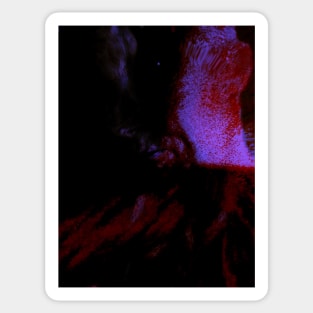 Portrait, digital collage, special processing. Vampire. Monster is looking on you, blood splatters. Blue and red. Night. Sticker